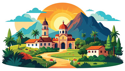 Naklejka premium Colorful illustration of a church complex.
