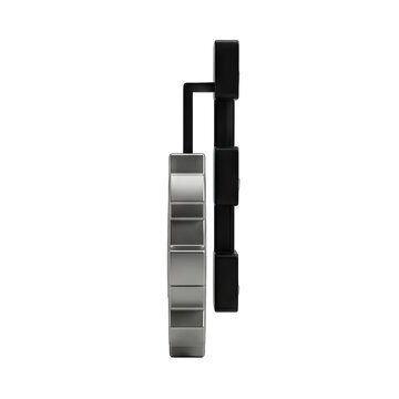 Abstract metallic and black geometric shapes on white background