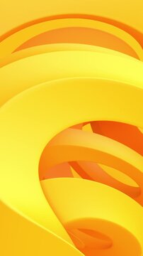 Abstract rotating yellow shapes, vertical 4k seamless loop 3d animation