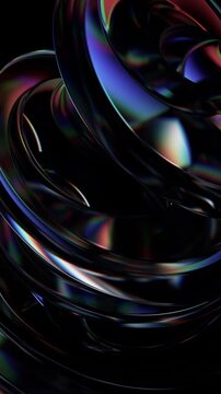 Abstract animation, iridescent background design, vertical 4k seamless loop 3d animation