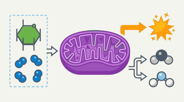 Illustration of Mitochondrion Cellular Energy Production Diagram.