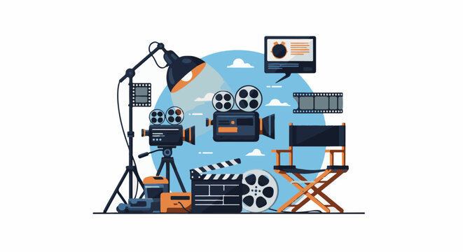 A colorful illustration of film-making equipment