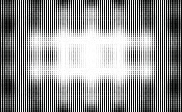 Abstract black and white halftone gradient dots background with vertical lines pattern.