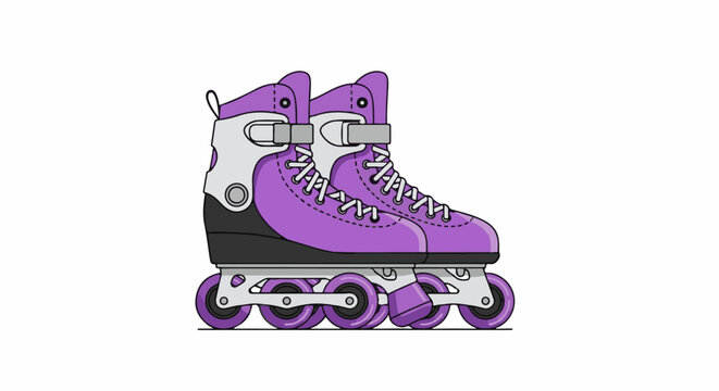 A pair of purple inline skates with white laces