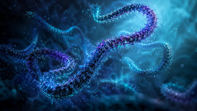Microscopic 3D Illustration of Treponema Pallidum Bacteria, Corkscrew Shaped Spirochete Pathogen Causing Syphilis Sexually Transmitted Infection, Abstract Medical Background