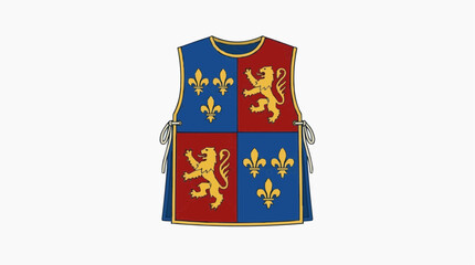 Medieval Tunic Surcoat with Lion and Fleur de Lis Heraldic Symbols on Red and Blue Quarters © DR Moura