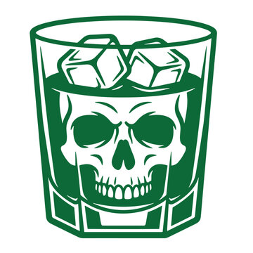 Skull inside a glass tumbler with ice cubes vector art beverage skeleton illustration skullhead