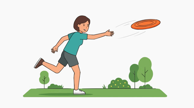 Woman throwing a frisbee in a park on a sunny day with trees and grass
