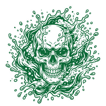 Human skull emerging from liquid splash vector graphic with skeleton illustration skullhead