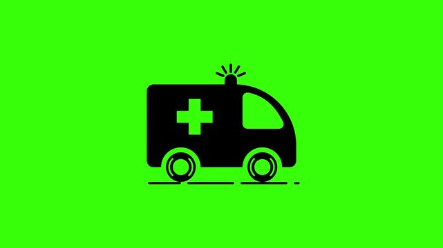 Black Ambulance Icon Driving Symmetrically With Continuous Road Lines On Green Screen