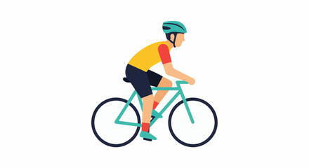 Fototapeta premium A person wearing a yellow and red shirt rides a teal bicycle