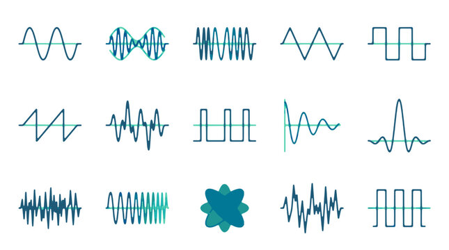 Diverse Waveform and Signal Patterns Collection with Sine Cosine Square Sawtooth and Noise Graphs for Scientific and Technical Designs