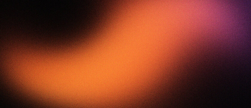 Abstract grainy gradient background with warm orange and purple light leaks. Soft blurred texture with dark shadows and vibrant neon colors. Cinematic film grain overlay for creative designs.