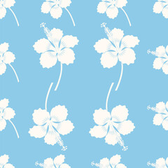Elegant Sky Blue Hibiscus Floral Seamless Vector Pattern Design © Khilal