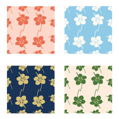 Tropical Hibiscus Flower Seamless Patterns Collection Four Color Variations © Khilal