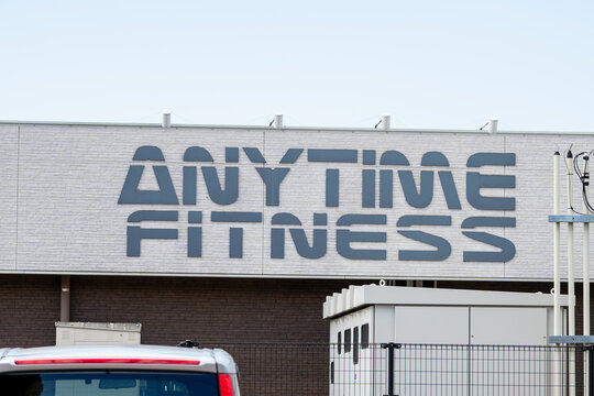 Anytime Fitness Storefront and Logo at Life Garden Mizumaki in Fukuoka, Japan