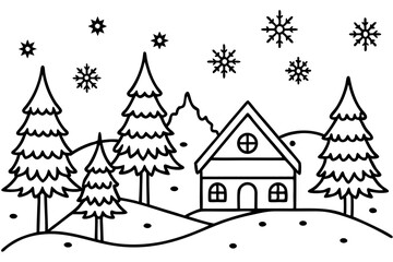 Obraz premium Cozy Snow Scene Line Art Design
