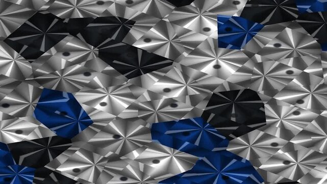 White frame on geometric star tiles with blue and gray pattern