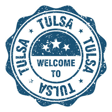 Welcome to Tulsa red grunge round stamp. Welcome to Tulsa stamp