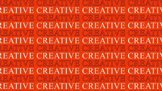 Creative word pattern repeating typography animation on orange background