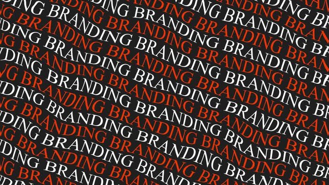 Branding word pattern in diagonal typography animation on dark background