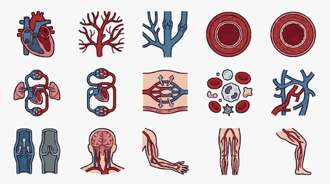 Human circulatory system and organ illustrations.