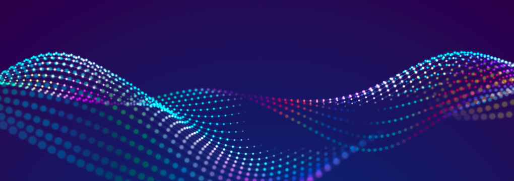 Abstract background with dynamic wave. Digital wave of glowing particles. Futuristic backdrop for design, wallpaper. 3D	
