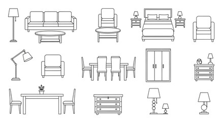 Collection of furniture sketches for interior design planning. © Himin