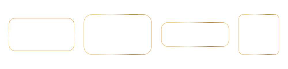 Obraz premium Golden rectangular frames with rounded corners. Vector outline thin aesthetic geometric shine luxury borders for invitations design