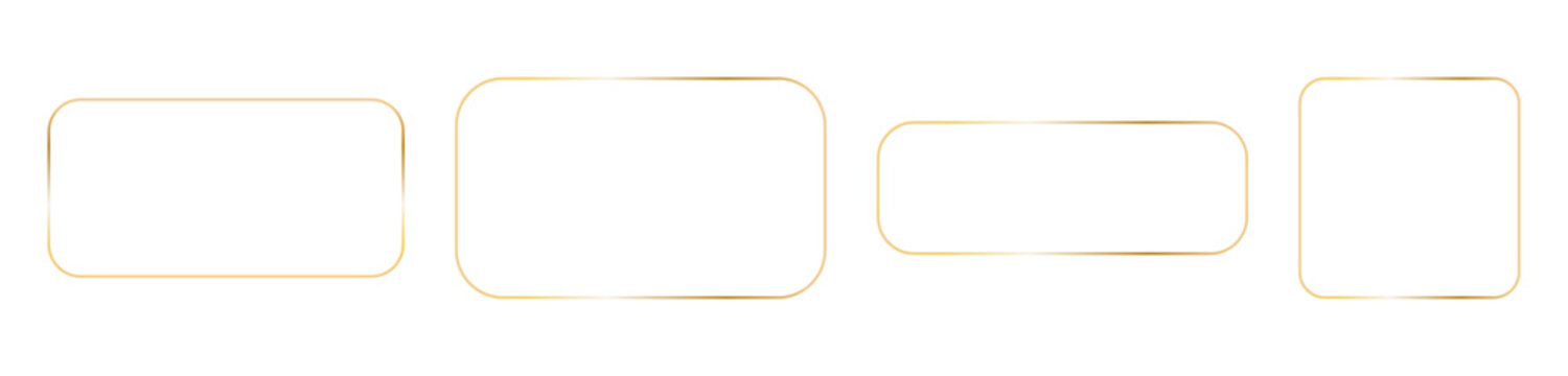 Golden rectangular frames with rounded corners. Vector outline thin aesthetic geometric shine luxury borders for invitations design