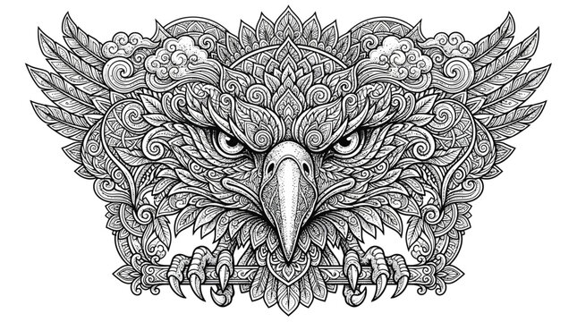 Intricate Eagle Head Mandala Art - Black and White Zentangle Design