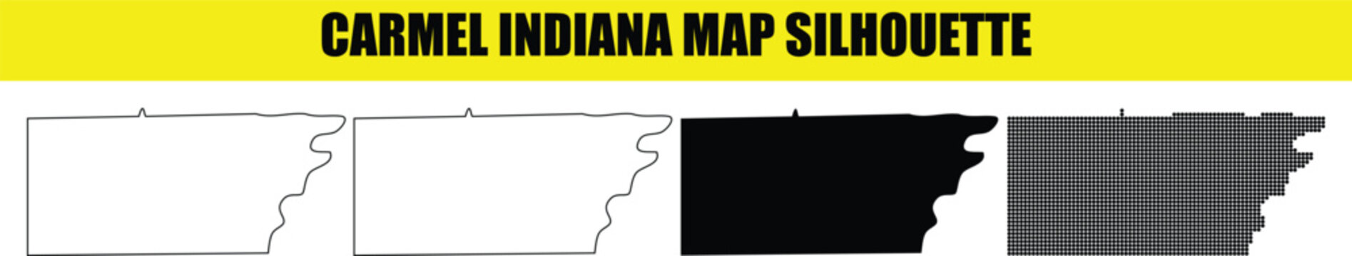 Carmel indiana map vector set with various silhouette styles for geographical presentations and modern design.