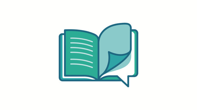 Illustrated Open Book Icon Showing Turning Page.