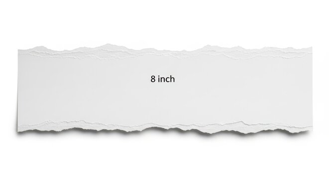 Torn paper strip with 8 inch text isolated on white background
