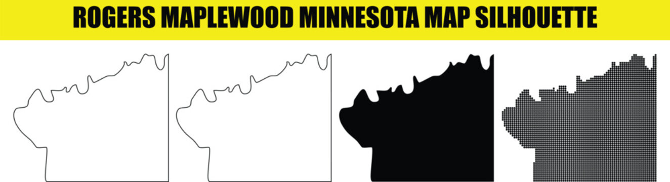 Rogers maplewood minnesota map silhouette design with four styles detailed isolated vector illustration.