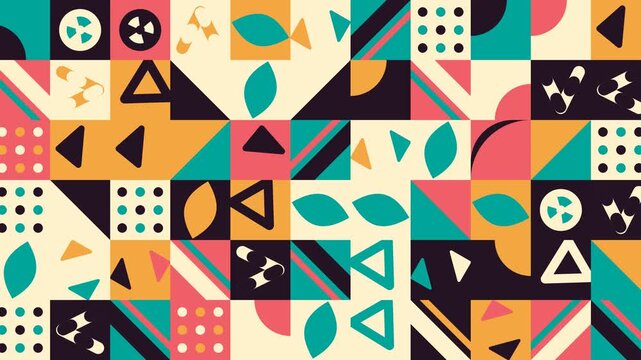 Modern Abstract Geometric Pattern with Colorful Shapes and Minimalist Decorative Elements