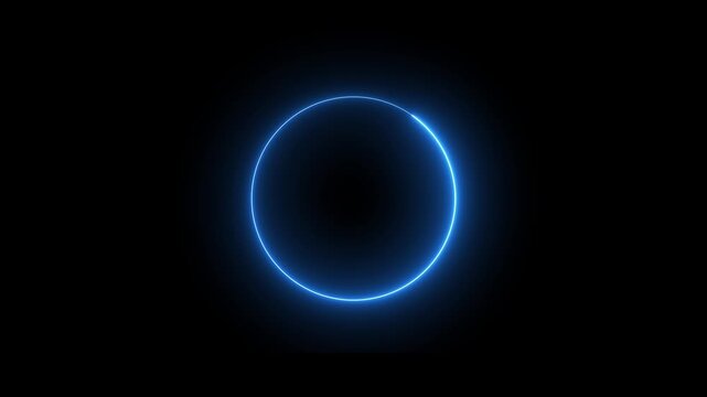 blue neon ring against isolated dark background.