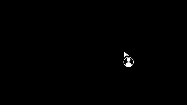mouse cursor clicking user profile icon looping motion graphic, white account button login sign, website avatar navigation HUD element on black background 4k loop.