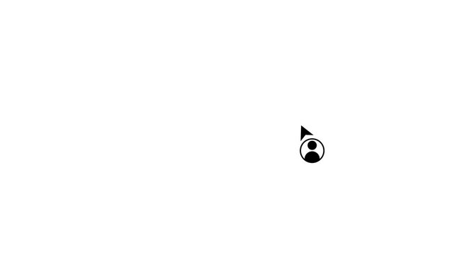 mouse cursor clicking user profile icon looping motion graphic, white account button login sign, website avatar navigation HUD element on white background 4k loop.