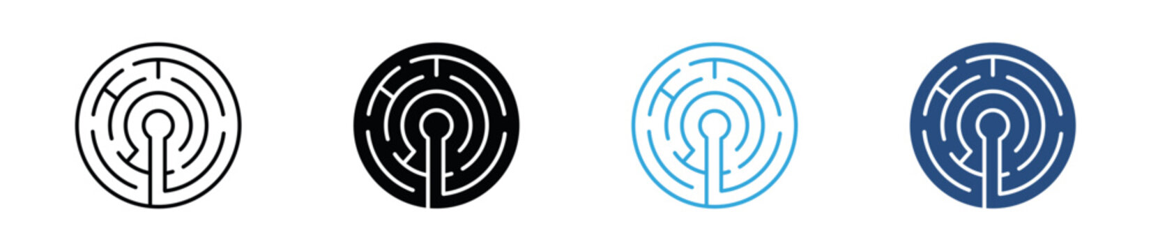 Labyrinth Icon Set. Maze, Navigation and Problem Solving Icons. Vector Illustration.