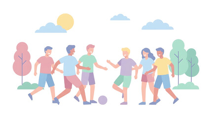 Fototapeta premium Group of young friends playing soccer in the park