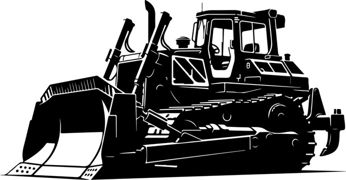 Bulldozer, construction vehicle, heavy equipment, black silhouette, industrial machine