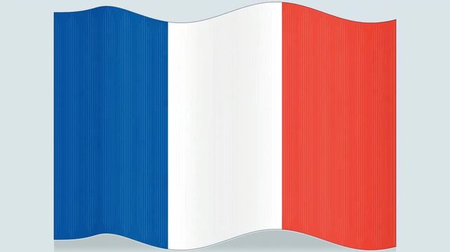 A vibrant French national flag waving gently, displaying its iconic blue, white, and red vertical stripes in a graphic illustration.