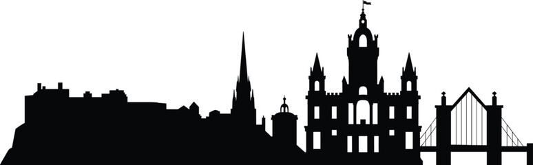Edinburgh skyline silhouette vector illustration featuring historic castle cathedral architecture and bridge landmarks isolated on white background © Tanzila
