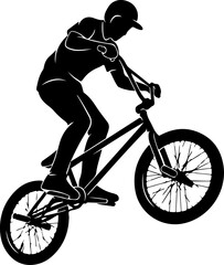 Naklejka premium Black silhouette cyclist, bmx bike rider, sports icon, athletic design element
