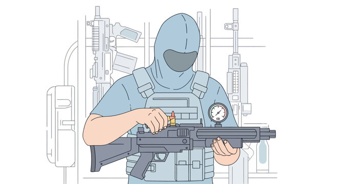 Soldier loading ammunition into assault rifle, tactical gear, military training, combat readiness