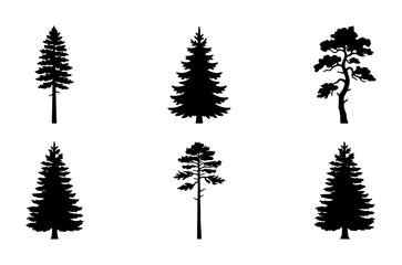 Obraz premium Coniferous Tree Silhouettes: Evergreen Forest Collection, Pine and Fir Vector Icons for Nature Design