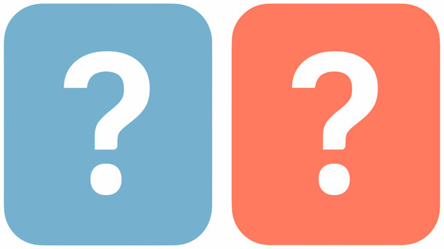 Blue and red rounded square buttons with white question mark icons for FAQ and help center support