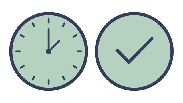 Clock and checkmark circular icons for time management and task completion tracking
