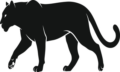 Black panther silhouette, walking big wild cat vector illustration, dark predator animal, isolated jungle beast, danger feline graphic design art © Mdjoshel 